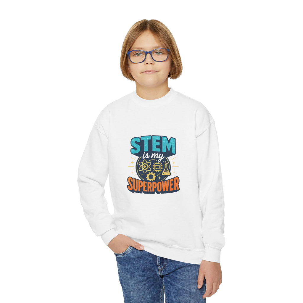 STEM Is My Superpower Youth Crewneck Sweatshirt | Science Engineering Math