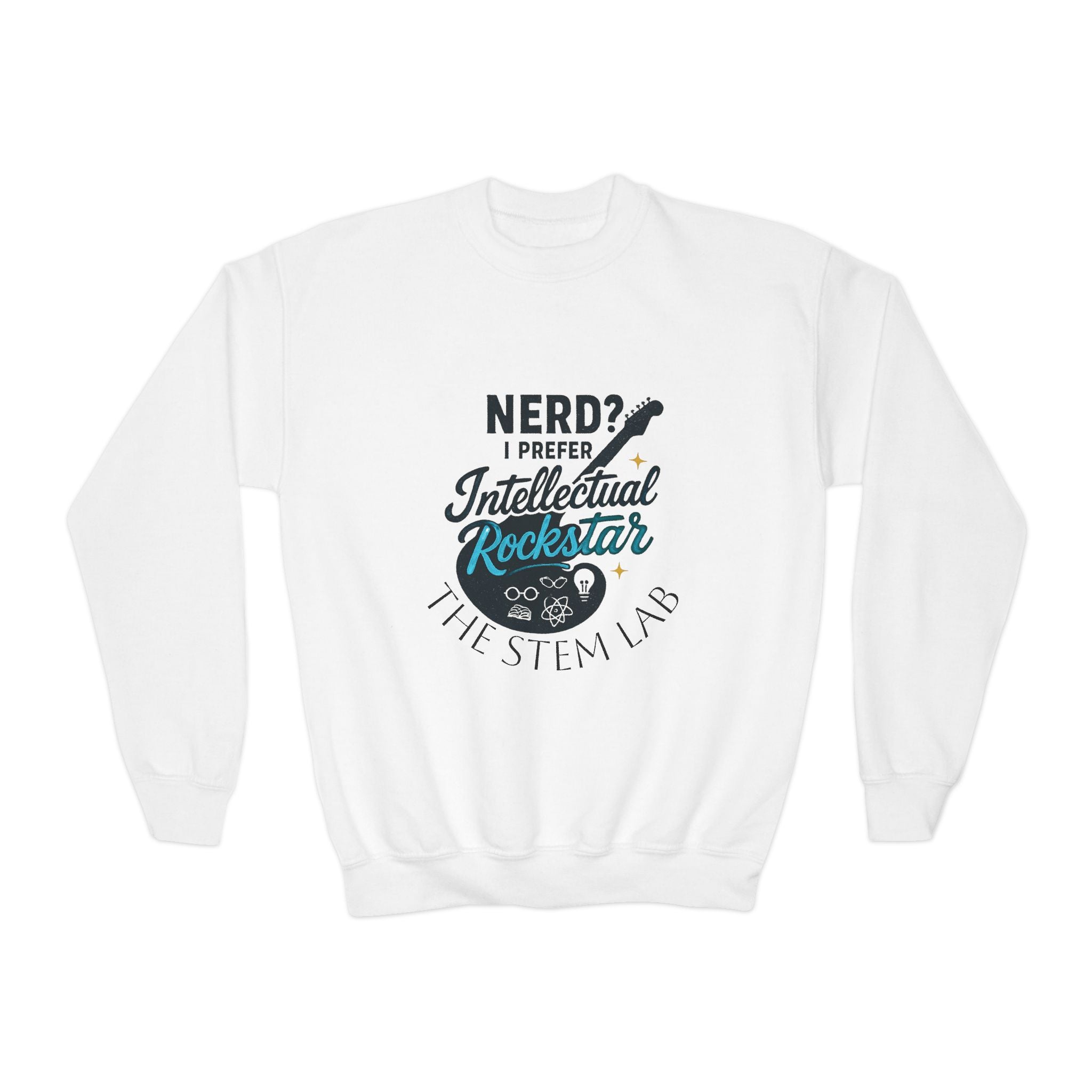 Youth Crewneck Sweatshirt — "Nerd? I Prefer Intellectual Rockstar"