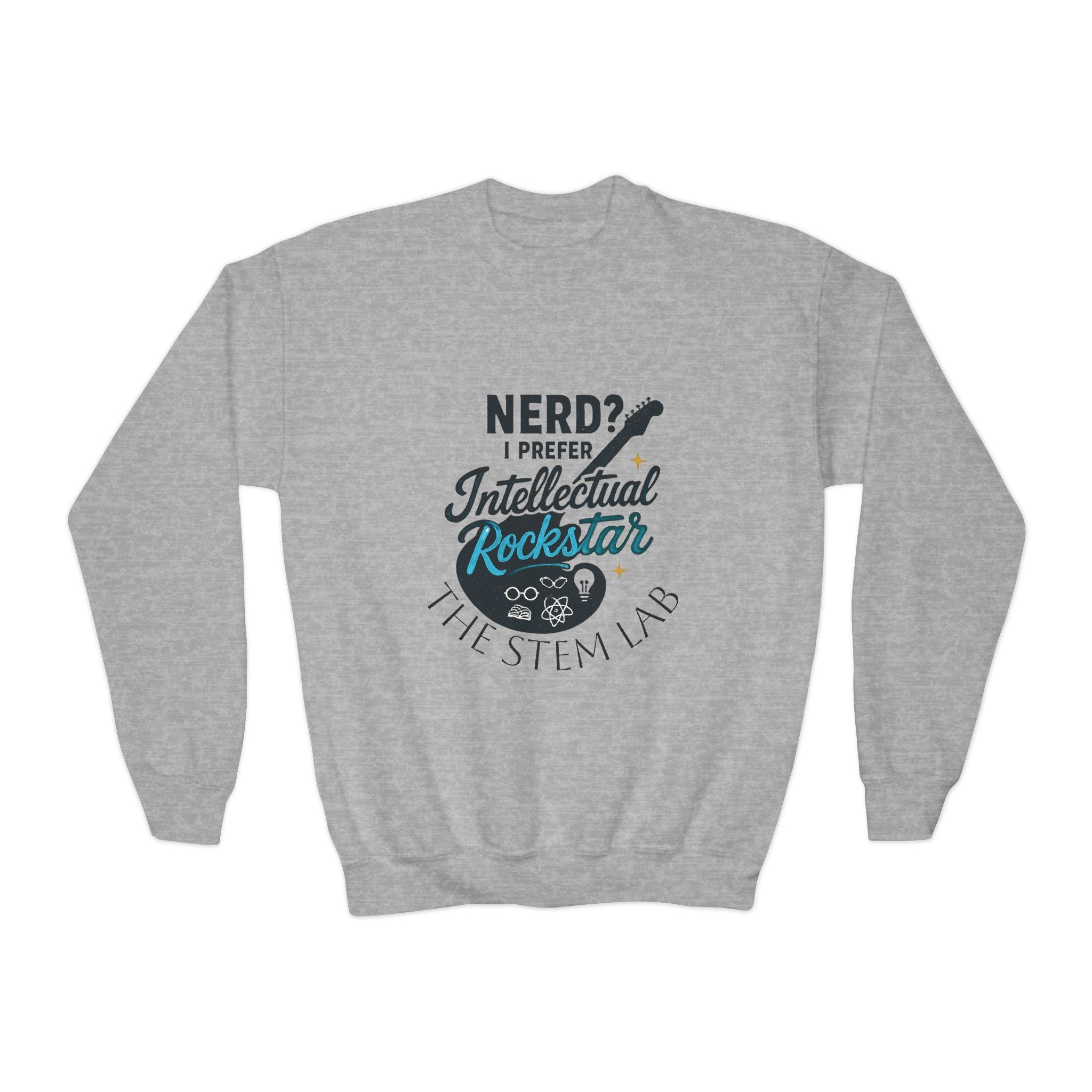 Youth Crewneck Sweatshirt — "Nerd? I Prefer Intellectual Rockstar"