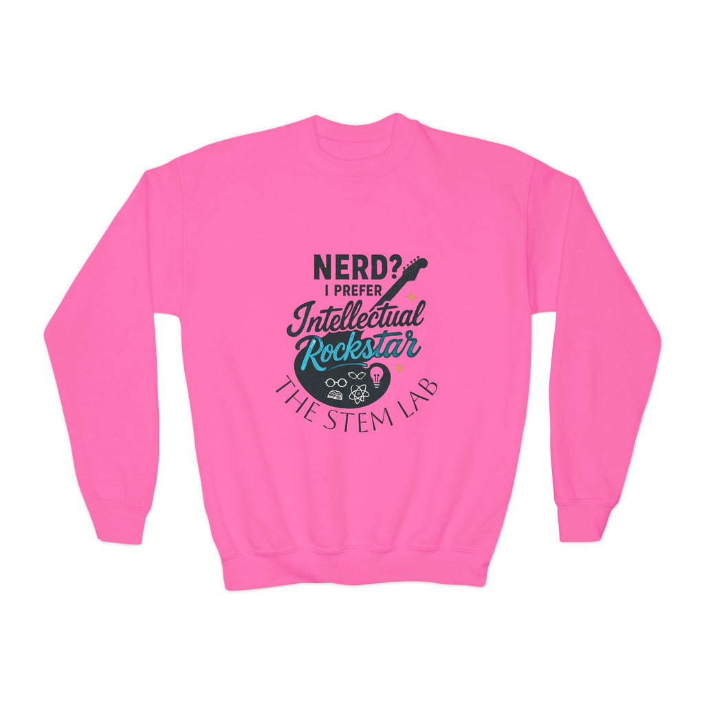 Youth Crewneck Sweatshirt — "Nerd? I Prefer Intellectual Rockstar"
