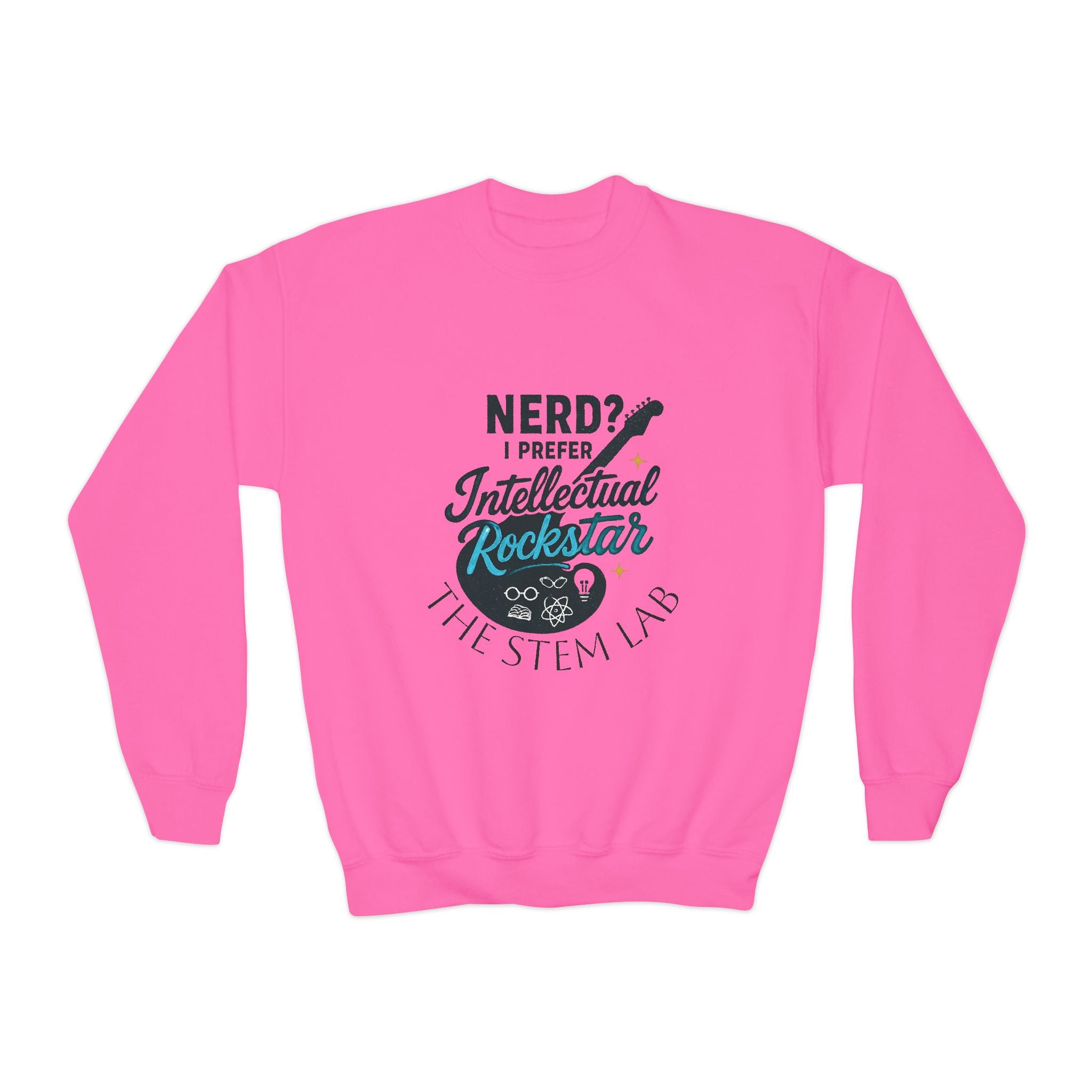 Youth Crewneck Sweatshirt — "Nerd? I Prefer Intellectual Rockstar"